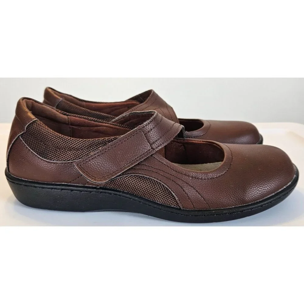 Oviaric Womens Brown Leather Mary Jane Shoes US 8.5 Comfort Sole Adj Strap - Picture 4 of 12